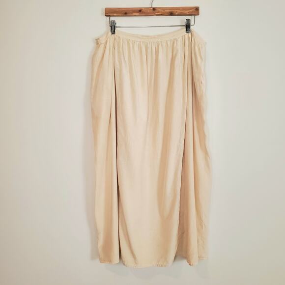 Vintage 70s 80s Silk Cotton Midi Prairie Skirt Beige Cream 36" - Picture 4 of 10